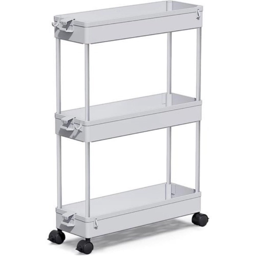 Slim Rolling Storage Cart, Laundry Room Organization,3 Tier Mobile Shelving Unit